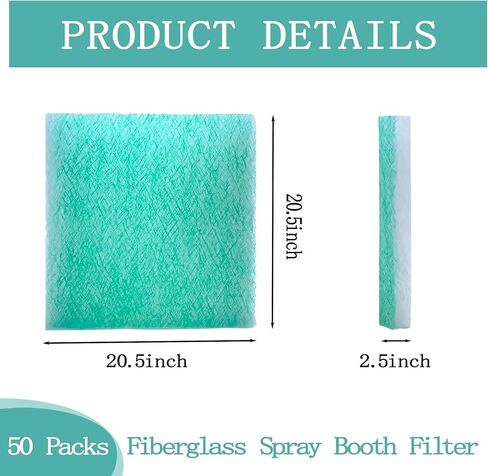 AUC Paint Booth Exhaust Filters,20" x 20" (50/case),15 Gram Fiberglass Paint Arrestors,Captures Overspray Paint Particles in Paint booth (Actual Dimensions: 20.5" x 20.5") in Saudi Arabia