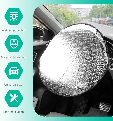 Car Steering Wheel Cover Sun Shade, 18" Anti-Heat Steering Wheel Sun Block, Aluminum Foil Steering Wheel Sun Shade Cover, Car Sunshade Accessories, Universal for Most Vehicle, RV, Truck in Saudi Arabia