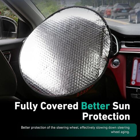 Car Steering Wheel Cover Sun Shade, 18" Anti-Heat Steering Wheel Sun Block, Aluminum Foil Steering Wheel Sun Shade Cover, Car Sunshade Accessories, Universal for Most Vehicle, RV, Truck in Saudi Arabia