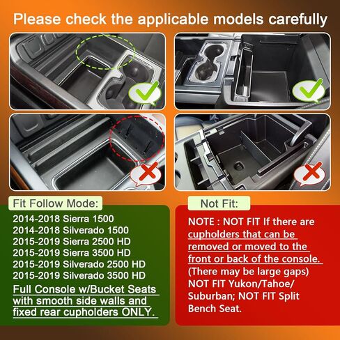 مجموعة منظم وحدة التحكم المركزية متوافقة مع GMC Sierra 1500/Chevy Silverado 1500 2014-2018، Sierra/Silverado 2500/3500 HD 15-19، غطاء مقصورة سرية + ملحقات داخلية لدرج وحدة التحكم in Kuwait