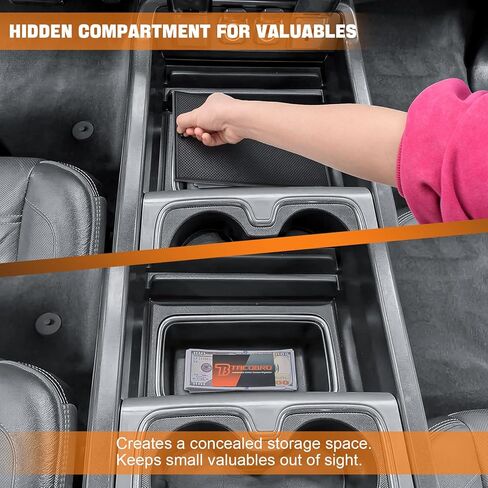 مجموعة منظم وحدة التحكم المركزية متوافقة مع GMC Sierra 1500/Chevy Silverado 1500 2014-2018، Sierra/Silverado 2500/3500 HD 15-19، غطاء مقصورة سرية + ملحقات داخلية لدرج وحدة التحكم in Kuwait