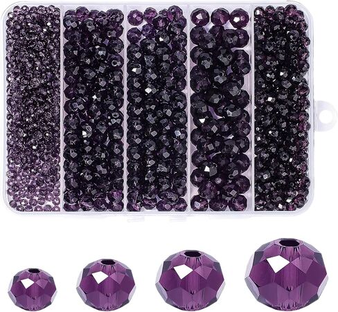 850Pcs 4/6/8/10mm Crystal Glass Beads for Jewelry Making Faceted Rondelle Flat Beads for Bracelets Necklace Earrings DIY Crafts(Purple Crystal Bead) in Saudi Arabia