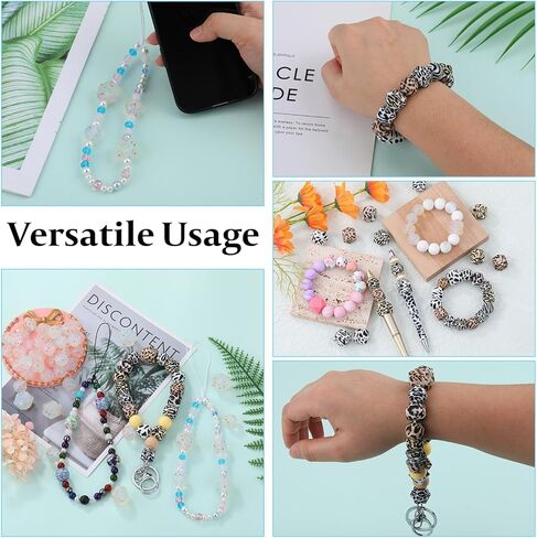 54 Pcs 15mm Silicone Beads for Keychain Making Round Focals Floral Printed Focal Beads for Pens Necklace Bracelets Earrings Jewelry Making in Saudi Arabia