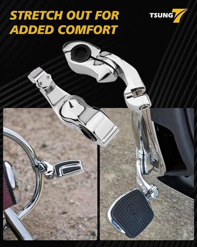 TSUNG Highway Pegs P-Clamp Mount Kit أوتاد قدم الدراجة النارية مناسبة لقضبان التصادم 1 بوصة و1.25 بوصة مشبك دعامة للقدم متوافق مع Harley Touring Electra Road King Road Glide (كروم قصير) in Kuwait