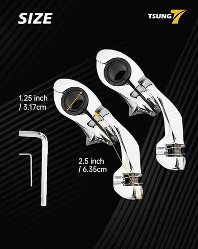 TSUNG Highway Pegs P-Clamp Mount Kit أوتاد قدم الدراجة النارية مناسبة لقضبان التصادم 1 بوصة و1.25 بوصة مشبك دعامة للقدم متوافق مع Harley Touring Electra Road King Road Glide (كروم قصير) in Kuwait