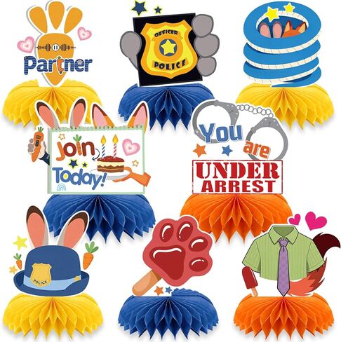 8Pcs Rabbits Fox Birthday Party Supplies for Zoo topia, Crazy Zoo Honeycomb Centerpieces Zoo Police Theme 3D Table Decorations in Saudi Arabia