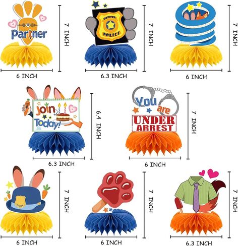 8Pcs Rabbits Fox Birthday Party Supplies for Zoo topia, Crazy Zoo Honeycomb Centerpieces Zoo Police Theme 3D Table Decorations in Saudi Arabia