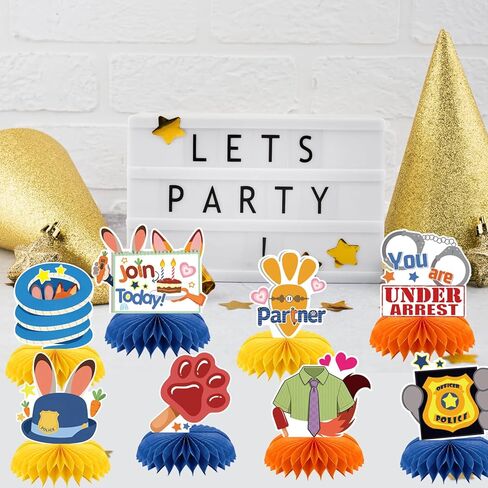 8Pcs Rabbits Fox Birthday Party Supplies for Zoo topia, Crazy Zoo Honeycomb Centerpieces Zoo Police Theme 3D Table Decorations in Saudi Arabia