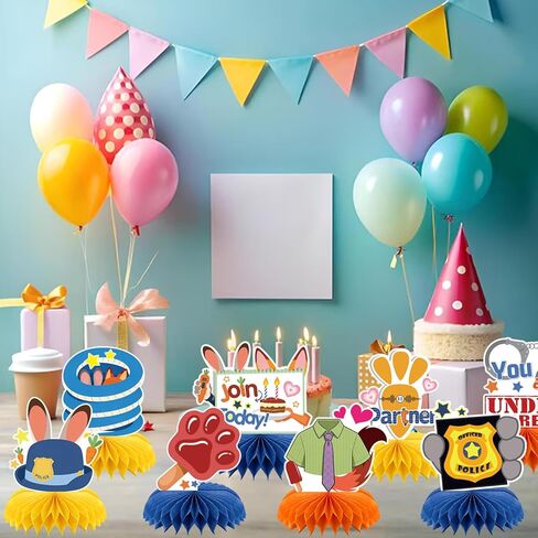 8Pcs Rabbits Fox Birthday Party Supplies for Zoo topia, Crazy Zoo Honeycomb Centerpieces Zoo Police Theme 3D Table Decorations in Saudi Arabia