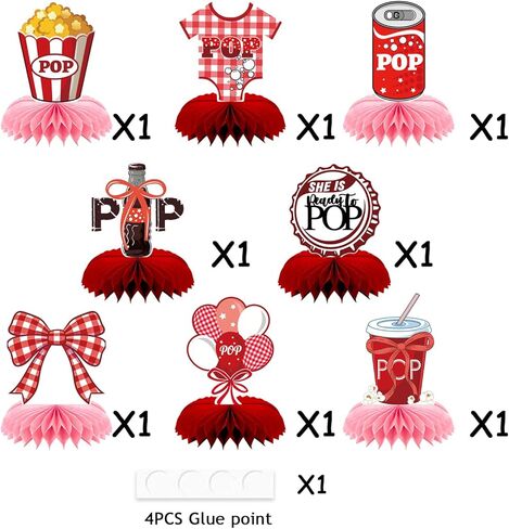 8 Pcs She's Ready to Pop Baby Shower Decorations She's Ready to Pop Baby Shower Honeycomb Centerpieces Retro Soda Fountain Table Decor for Gender Reveal Party Supplies in Saudi Arabia