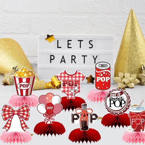 8 Pcs She's Ready to Pop Baby Shower Decorations She's Ready to Pop Baby Shower Honeycomb Centerpieces Retro Soda Fountain Table Decor for Gender Reveal Party Supplies in Saudi Arabia