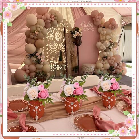 FoldTier 6 مجموعات 20 أوقية Cantaritos De Barro Mexicanos قطع مركزية لطاولة المعمودية أول مناولة لتزيين الطاولة Centros De Mesa Para Bautizo مزهرية سيراميك مكسيكية مع مسبحة كاثوليكية وردية لحفلات الزفاف in Kuwait