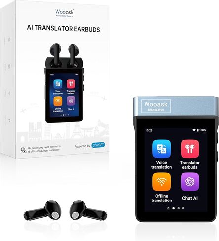WOOASK A9 Translation Earbuds No App Needed, 144 Languages AI Translator Real-Time with ChatGPT, 4G SIM Card Slot for Calls/Hotspot, Online/Offline/Photo Translation for Global Business Travel in Saudi Arabia
