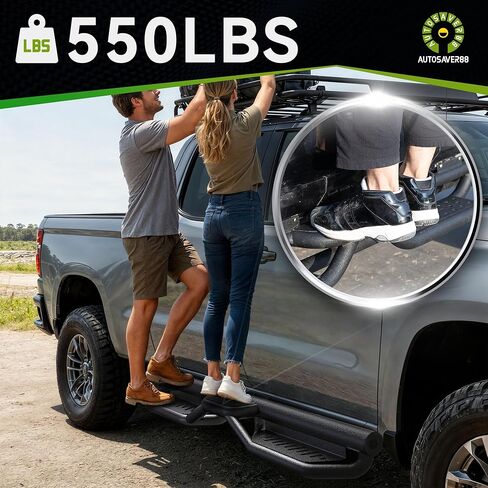 لوحات تشغيل من عجلة إلى عجلة AUTOSAVER88 متوافقة مع كابينة Toyota Tundra Crewmax 2022-2026، وخطوات جانبية من الفولاذ الكربوني، وقضبان Nerf مثبتة بمسامير مع خطوة من طبقتين، مطلية بمسحوق أسود in Kuwait