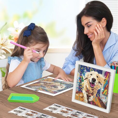 مجموعات الفن الماسي للكلاب من سينكاو للأطفال مع إطار - طقم رسم فني ماسي للأطفال المسترد الذهبي، فنون الأحجار الكريمة اللطيفة للأطفال الذين تتراوح أعمارهم بين 4-6-8-12، مجموعات جواهر كريستالية سهلة الصنع لهدايا الأطفال (7.1 × 7.1 بوصة) in Kuwait