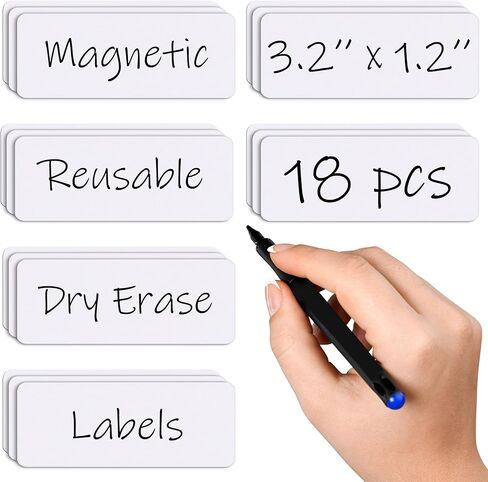 Dry Erase Magnetic Labels, 3.2 x 1.2 Inch Reusable Locker Name Tags, Magnetic Stickers for Whiteboard, Fridges, School, Classroom, Office, Home, 18 Pieces White Color in Saudi Arabia