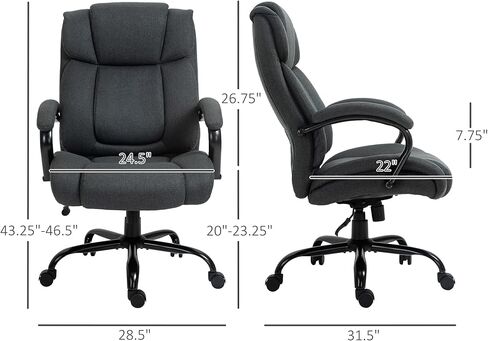 Vinsetto Big and Tall Executive Office Chair 485lbs with Wide Seat, High Back Computer Desk Chair with Tilt, Adjustable Height, Charcoal Gray in Saudi Arabia