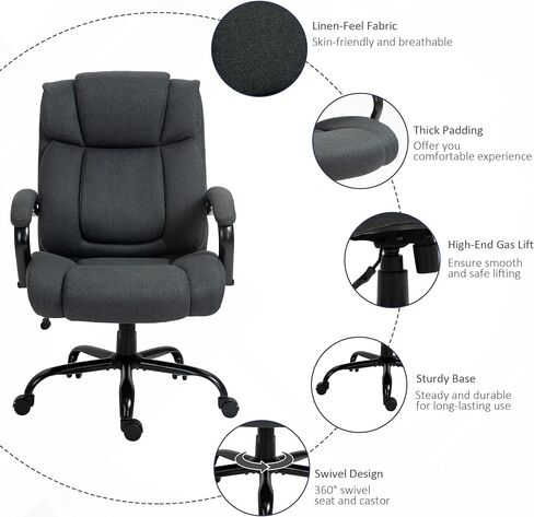 Vinsetto Big and Tall Executive Office Chair 485lbs with Wide Seat, High Back Computer Desk Chair with Tilt, Adjustable Height, Charcoal Gray in Saudi Arabia