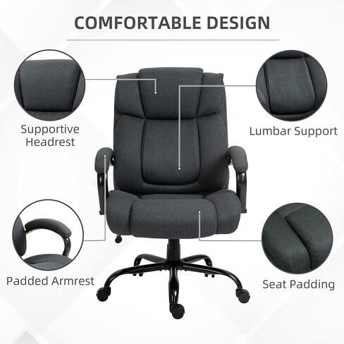Vinsetto Big and Tall Executive Office Chair 485lbs with Wide Seat, High Back Computer Desk Chair with Tilt, Adjustable Height, Charcoal Gray in Saudi Arabia