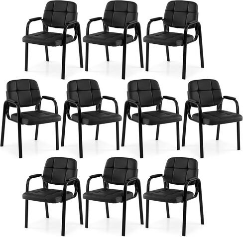 Giantex Waiting Room Guest Chairs Set of 2, Leather Office Reception Chairs with Padded Armrests, Metal Frame, Stationary Side Chairs No Wheels for Conference Meeting Lobby Home, Black in Kuwait