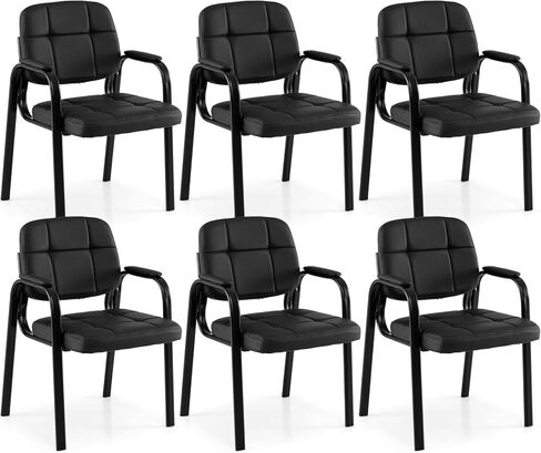 Giantex Waiting Room Guest Chairs Set of 2, Leather Office Reception Chairs with Padded Armrests, Metal Frame, Stationary Side Chairs No Wheels for Conference Meeting Lobby Home, Black in Saudi Arabia