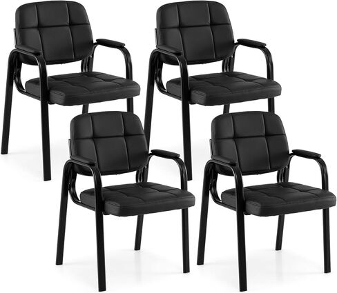 Giantex Waiting Room Guest Chairs Set of 2, Leather Office Reception Chairs with Padded Armrests, Metal Frame, Stationary Side Chairs No Wheels for Conference Meeting Lobby Home, Black in Saudi Arabia