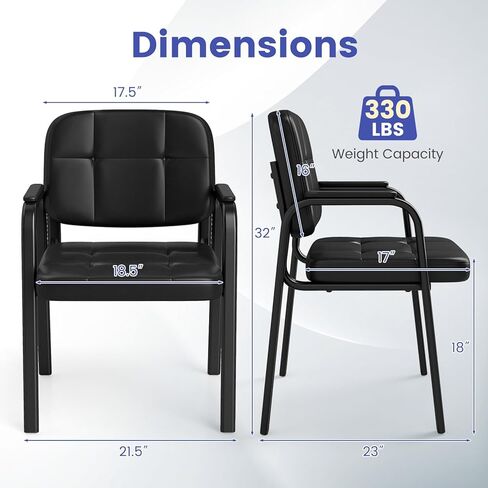 Giantex Waiting Room Guest Chairs Set of 2, Leather Office Reception Chairs with Padded Armrests, Metal Frame, Stationary Side Chairs No Wheels for Conference Meeting Lobby Home, Black in Saudi Arabia