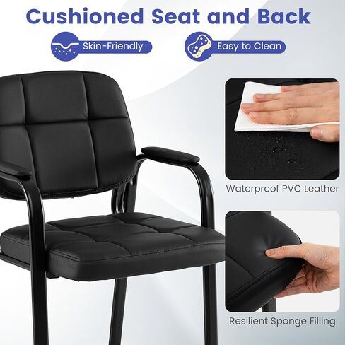 Giantex Waiting Room Guest Chairs Set of 2, Leather Office Reception Chairs with Padded Armrests, Metal Frame, Stationary Side Chairs No Wheels for Conference Meeting Lobby Home, Black in Saudi Arabia