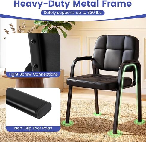 Giantex Waiting Room Guest Chairs Set of 2, Leather Office Reception Chairs with Padded Armrests, Metal Frame, Stationary Side Chairs No Wheels for Conference Meeting Lobby Home, Black in Saudi Arabia