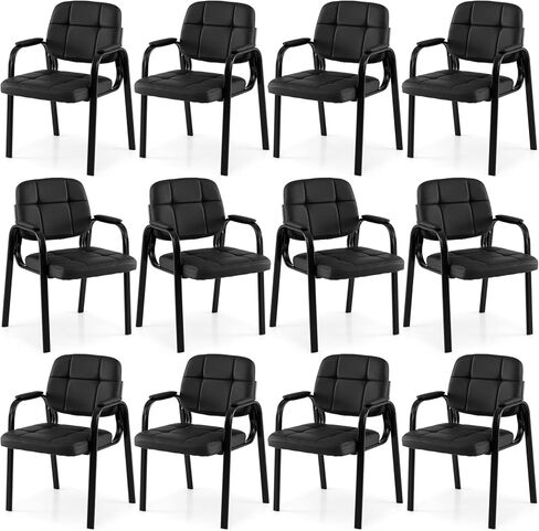 Giantex Waiting Room Guest Chairs Set of 2, Leather Office Reception Chairs with Padded Armrests, Metal Frame, Stationary Side Chairs No Wheels for Conference Meeting Lobby Home, Black in Saudi Arabia