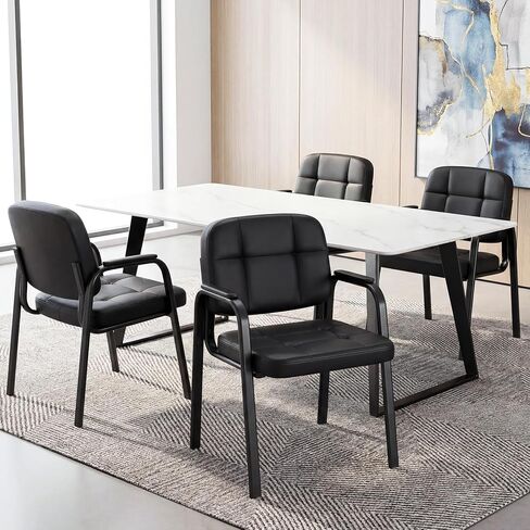 Giantex Waiting Room Guest Chairs Set of 2, Leather Office Reception Chairs with Padded Armrests, Metal Frame, Stationary Side Chairs No Wheels for Conference Meeting Lobby Home, Black in Saudi Arabia
