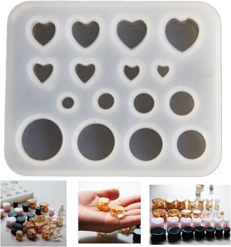 1-Pack Round Heart Shape Silicone Ear Stretching Mold DIY Ear Gauges Making Kit Jewelry Resin Casting Mould for Earlobe Expander Craft in Saudi Arabia