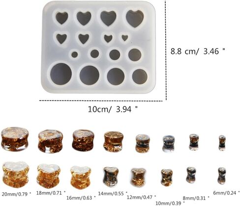 1-Pack Round Heart Shape Silicone Ear Stretching Mold DIY Ear Gauges Making Kit Jewelry Resin Casting Mould for Earlobe Expander Craft in Saudi Arabia