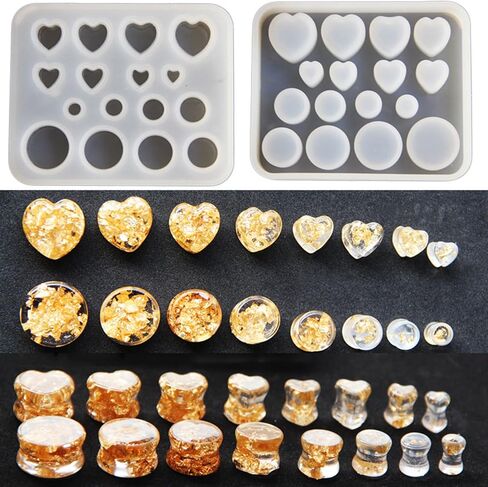1-Pack Round Heart Shape Silicone Ear Stretching Mold DIY Ear Gauges Making Kit Jewelry Resin Casting Mould for Earlobe Expander Craft in Saudi Arabia