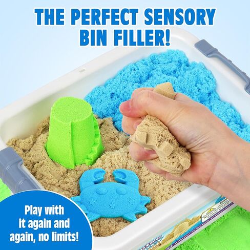 Billeeit 4.4 lbs Play Sand w/Storage Sand Box, 4-Pack(2 Yellow, 1 Blue, 1 Green) Sensory Bin Refill Sand for Shaping, Molding, Pressing, Scooping, Rolling, Self-Sticking Sand Sensory Toy for Kids 3+ in Saudi Arabia