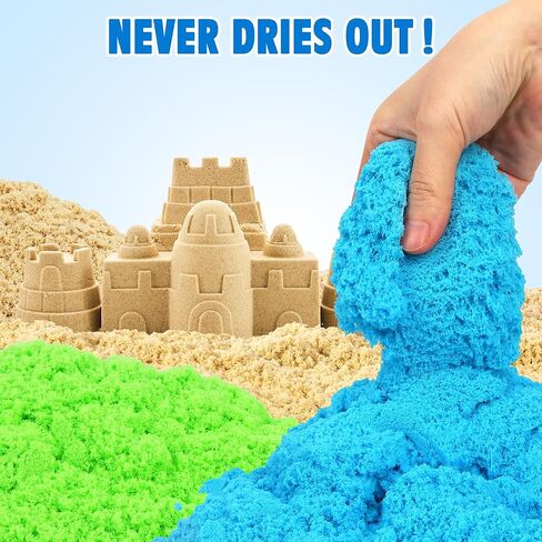 Billeeit 4.4 lbs Play Sand w/Storage Sand Box, 4-Pack(2 Yellow, 1 Blue, 1 Green) Sensory Bin Refill Sand for Shaping, Molding, Pressing, Scooping, Rolling, Self-Sticking Sand Sensory Toy for Kids 3+ in Saudi Arabia