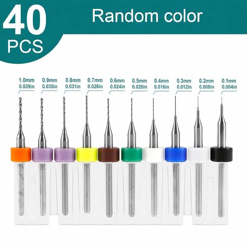 40Pcs PCB Micro Drill Bits Set, 0.1mm-1.0mm, Shank Spiral Tungsten Steel Carbide PCB Print Circuit Board Flute CNC Router Bits for Print Rough Stone Circuit Board Jewelry CNC Engraving in Saudi Arabia