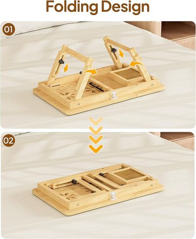 مكتب لاب توب من الخيزران، مكتب سرير قابل للتعديل مع 4 خيارات زاوية وتصميم قابل للطي، حامل كمبيوتر محمول للسرير والكتابة والعمل المكتبي والرسم والأريكة والسفر in Kuwait