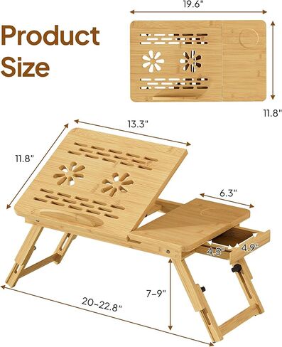 مكتب لاب توب من الخيزران، مكتب سرير قابل للتعديل مع 4 خيارات زاوية وتصميم قابل للطي، حامل كمبيوتر محمول للسرير والكتابة والعمل المكتبي والرسم والأريكة والسفر in Kuwait
