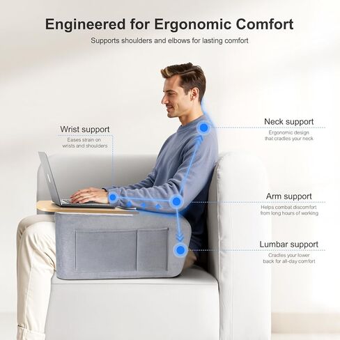 Lap Desk for Adults with Arm Rests,Ergonomic Laptop Pillow Stand for Bed,Couch,Floor,Large Table for Long Hours Work,Eating,Gaming,Reading and Writing,Wood Lap Laptop Desk for College Dorm Room in Saudi Arabia