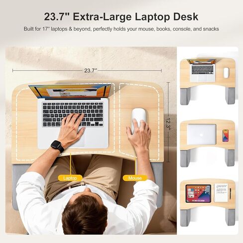 Lap Desk for Adults with Arm Rests,Ergonomic Laptop Pillow Stand for Bed,Couch,Floor,Large Table for Long Hours Work,Eating,Gaming,Reading and Writing,Wood Lap Laptop Desk for College Dorm Room in Saudi Arabia