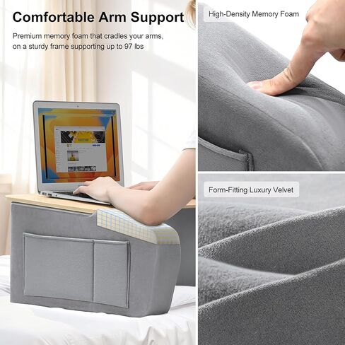 Lap Desk for Adults with Arm Rests,Ergonomic Laptop Pillow Stand for Bed,Couch,Floor,Large Table for Long Hours Work,Eating,Gaming,Reading and Writing,Wood Lap Laptop Desk for College Dorm Room in Saudi Arabia