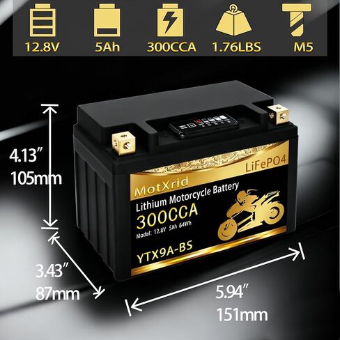 YTX9A-BS lithium motorcycle battery, good substitute for YTX7A-BS/YTX9-BS/YTZ10S-BS/YTX12A-BS,12V 5Ah 300CCA LiFePO4 Powersports Battery with BMS,Compatible with Motorcycle,Scooter,UTV,Jet Ski in Kuwait