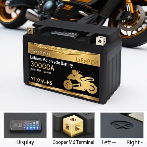 YTX9A-BS lithium motorcycle battery, good substitute for YTX7A-BS/YTX9-BS/YTZ10S-BS/YTX12A-BS,12V 5Ah 300CCA LiFePO4 Powersports Battery with BMS,Compatible with Motorcycle,Scooter,UTV,Jet Ski in Kuwait