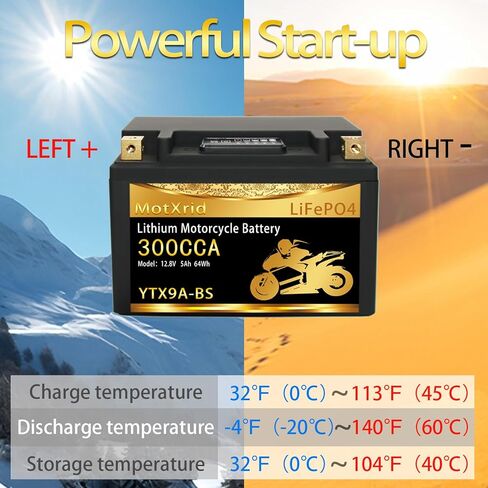 YTX9A-BS lithium motorcycle battery, good substitute for YTX7A-BS/YTX9-BS/YTZ10S-BS/YTX12A-BS,12V 5Ah 300CCA LiFePO4 Powersports Battery with BMS,Compatible with Motorcycle,Scooter,UTV,Jet Ski in Kuwait