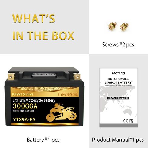 YTX9A-BS lithium motorcycle battery, good substitute for YTX7A-BS/YTX9-BS/YTZ10S-BS/YTX12A-BS,12V 5Ah 300CCA LiFePO4 Powersports Battery with BMS,Compatible with Motorcycle,Scooter,UTV,Jet Ski in Kuwait