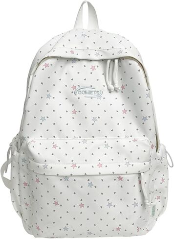Cute Aesthetic Backpack Y2K Simple Heart Star Print Kawaii Backpacks Travel Laptop Rucksack Backpack for Women (Pink) in Kuwait