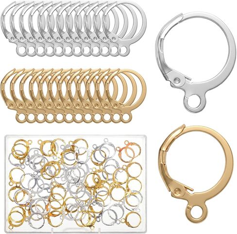 80 Pcs Earring Hooks, 40 Pairs Lever Back Earring Hooks Stainless Steel Earrings Making Supplies with Open Loop for Jewelry Making (Silver & Gold, 0.63 x 0.51 in) in Saudi Arabia