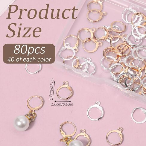 80 Pcs Earring Hooks, 40 Pairs Lever Back Earring Hooks Stainless Steel Earrings Making Supplies with Open Loop for Jewelry Making (Silver & Gold, 0.63 x 0.51 in) in Saudi Arabia