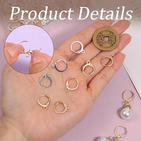 80 Pcs Earring Hooks, 40 Pairs Lever Back Earring Hooks Stainless Steel Earrings Making Supplies with Open Loop for Jewelry Making (Silver & Gold, 0.63 x 0.51 in) in Saudi Arabia